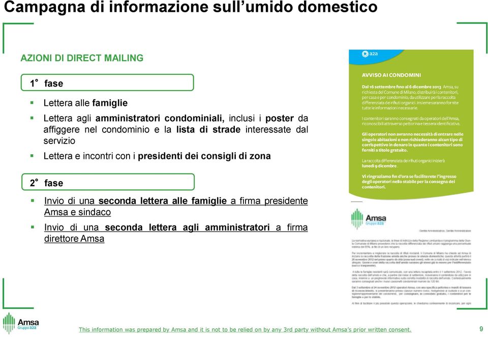 zona 2 fase Invio di una seconda lettera alle famiglie a firma presidente Amsa e sindaco Invio di una seconda lettera agli amministratori a