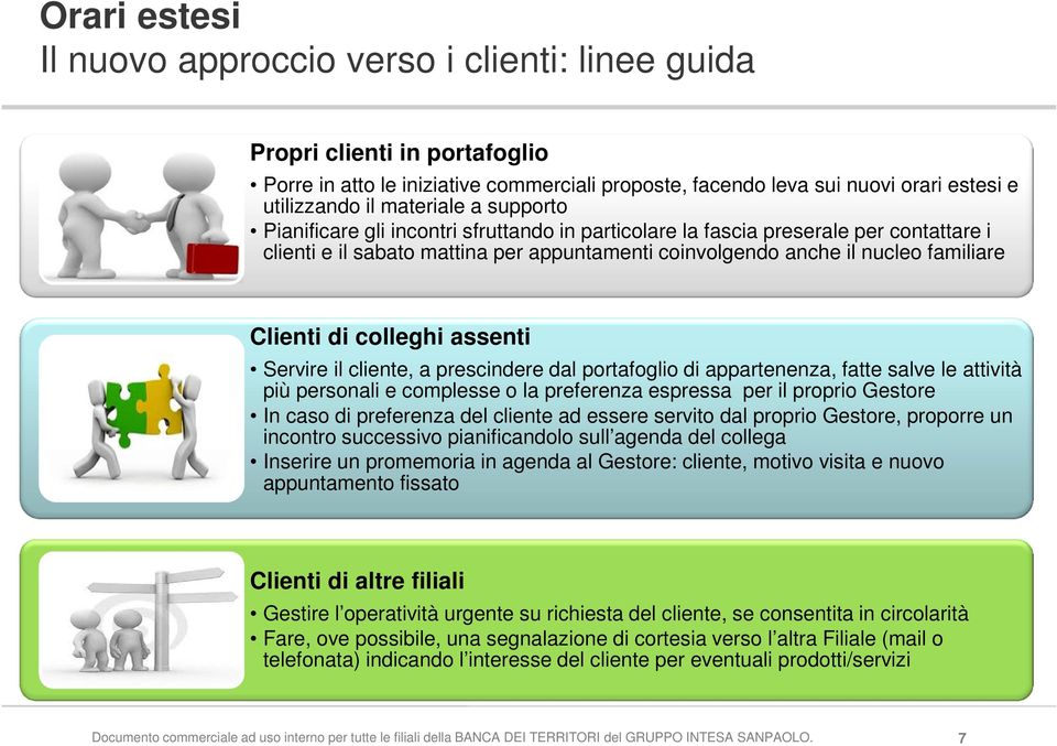 colleghi assenti Servire il cliente, a prescindere dal portafoglio di appartenenza, fatte salve le attività più personali e complesse o la preferenza espressa per il proprio Gestore In caso di