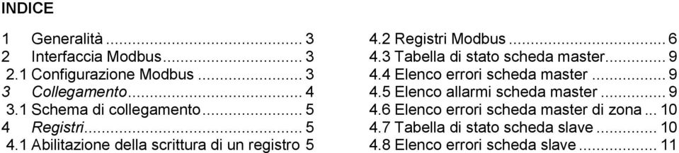 .. 6 4.3 Tabella di stato scheda master... 9 4.4 Elenco errori scheda master... 9 4.5 Elenco allarmi scheda master.