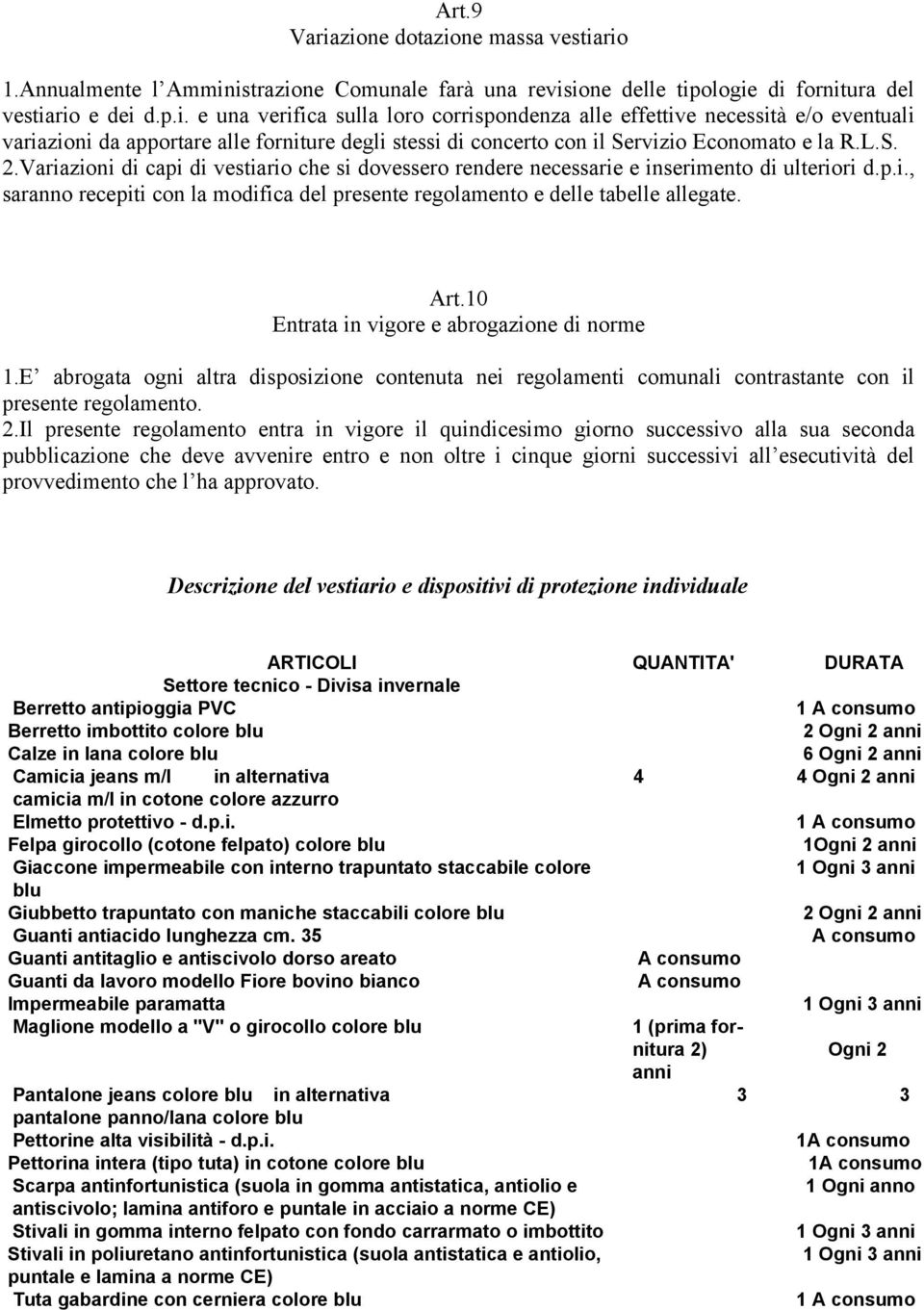 10 Entrata in vigore e abrogazione di norme 1.E abrogata ogni altra disposizione contenuta nei regolamenti comunali contrastante con il presente regolamento. 2.