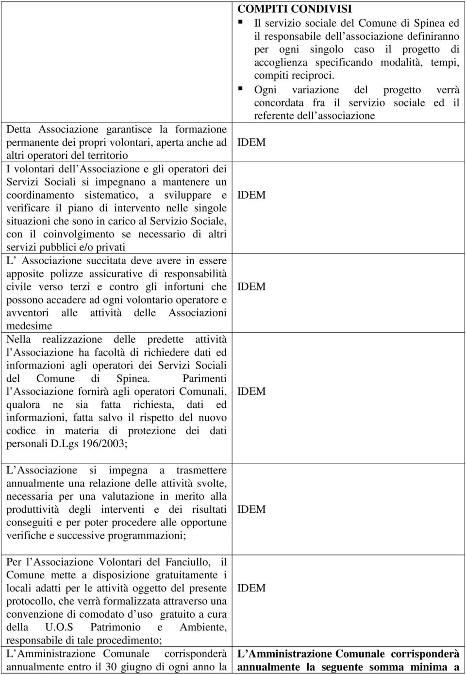 necessario di altri servizi pubblici e/o privati L Associazione succitata deve avere in essere apposite polizze assicurative di responsabilità civile verso terzi e contro gli infortuni che possono