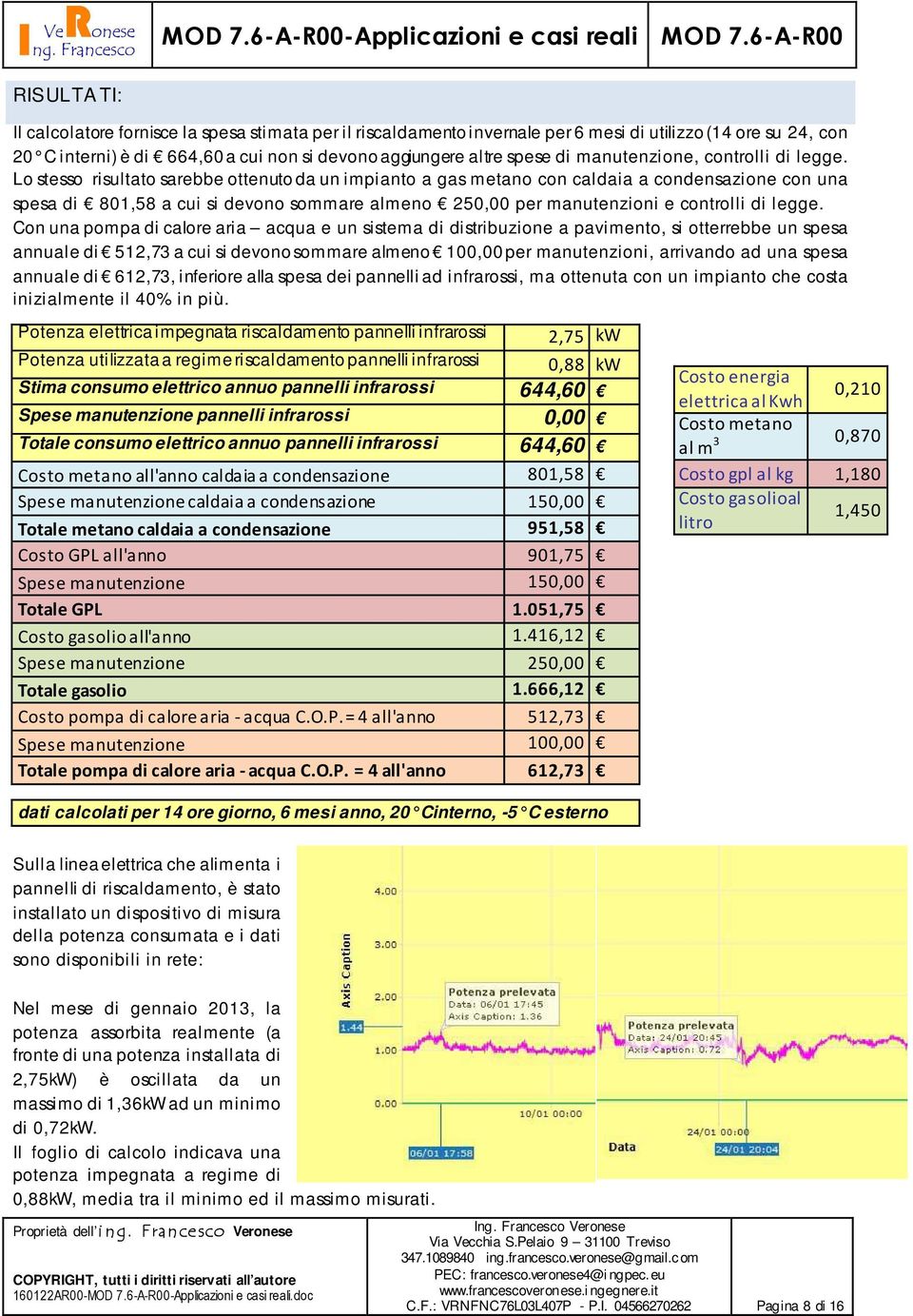 Lo stesso risultato sarebbe ottenuto da un impianto a gas metano con caldaia a condensazione con una spesa di 801,58 a cui si devono sommare almeno 250,00 per manutenzioni e controlli di legge.