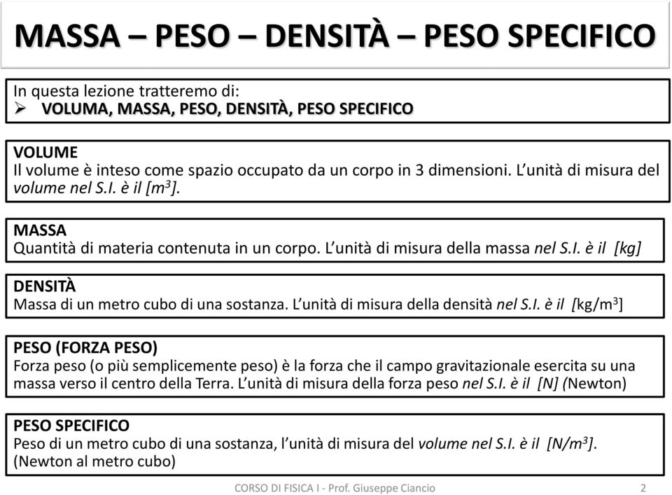 L unità di isura della densità nel S.I.