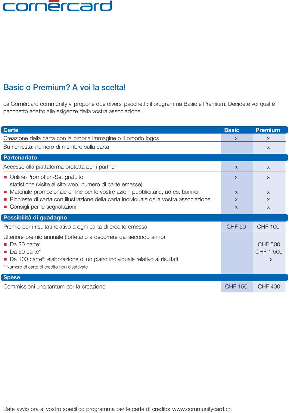 Carte Basic Premium Creazione della carta con la propria immagine o il proprio logos x x Su richiesta: numero di membro sulla carta Partenariato Accesso alla piattaforma protetta per i partner x x