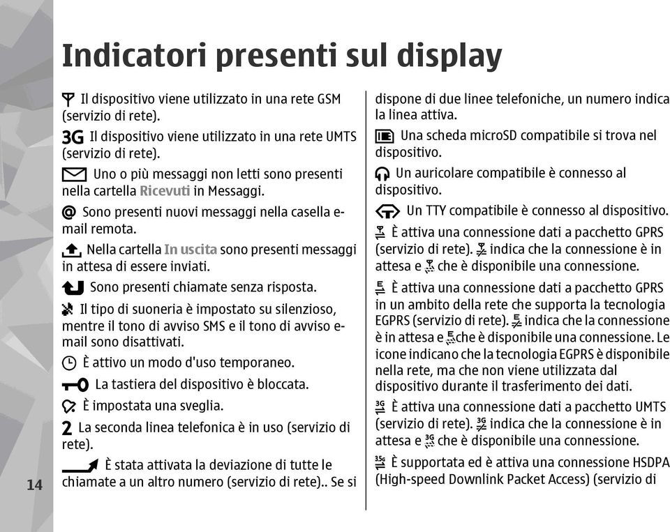 Nella cartella In uscita sono presenti messaggi in attesa di essere inviati. Sono presenti chiamate senza risposta.