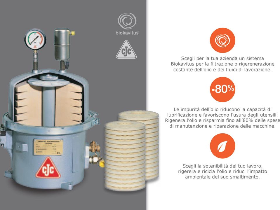 -80% Le impurità dell olio riducono la capacità di lubrificazione e favoriscono l usura degli utensili.