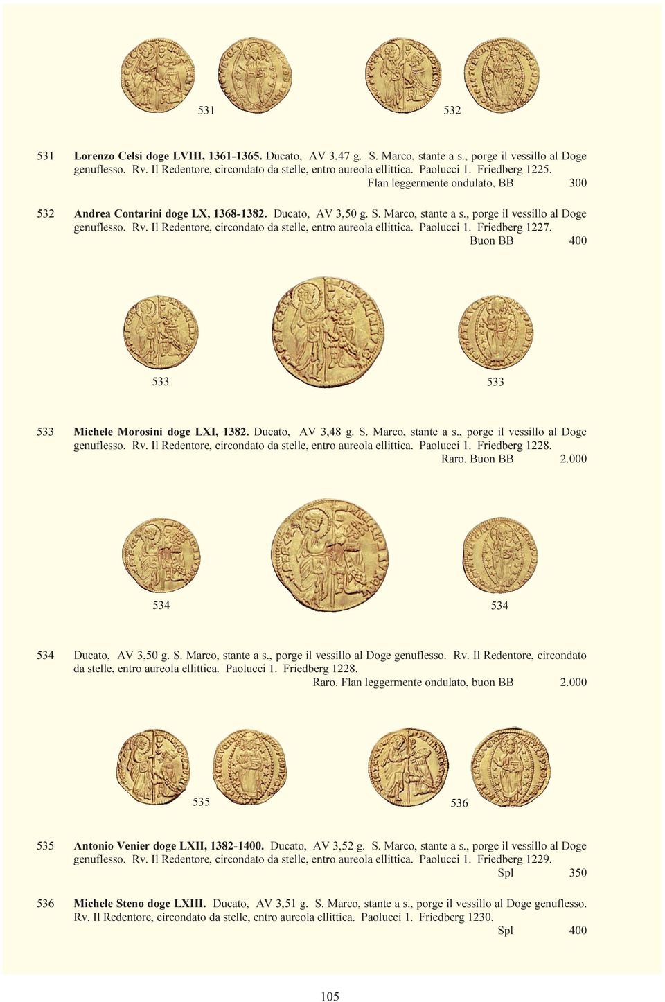 Il Redentore, circondato da stelle, entro aureola ellittica. Paolucci 1. Friedberg 1227. Buon BB 400 533 533 533 Michele Morosini doge LXI, 1382. Ducato, AV 3,48 g. S. Marco, stante a s.