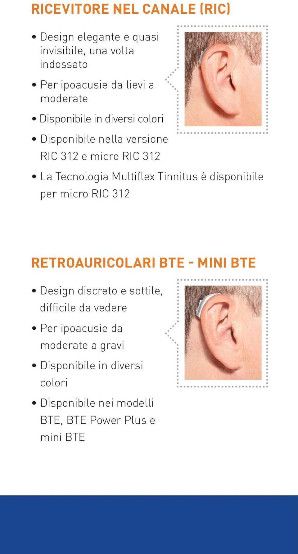 Tinnitus è disponibile per micro RIC 312 RETROAURICOLARI BTE - MINI BTE Design discreto e sottile, difficile da