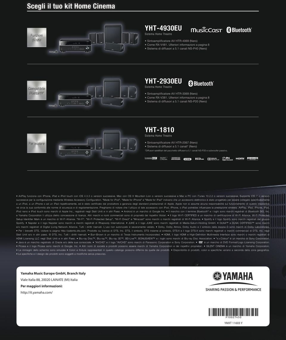 1 NS-P20 (Nero) YHT-1810 Sistema Home Theatre Per iniziare Sintoamplificatore AV HTR-2067 (Nero) Sistema di diffusori a 5.1 (Nero) Diffusori satellitari del pacchetto diffusori a 5.