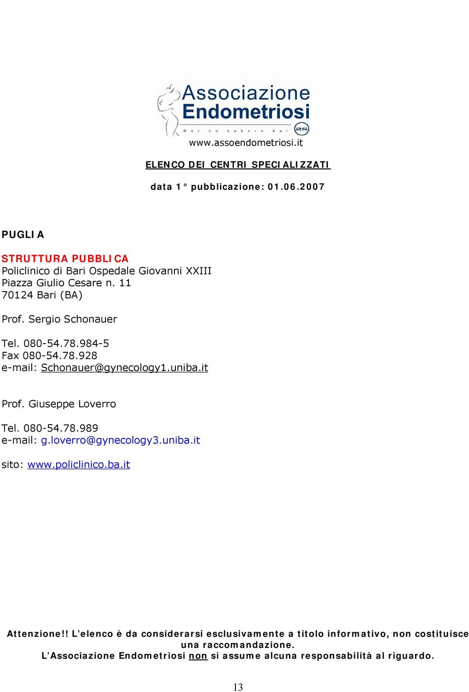 984-5 Fax 080-54.78.928 e-mail: Schonauer@gynecology1.uniba.it Prof.