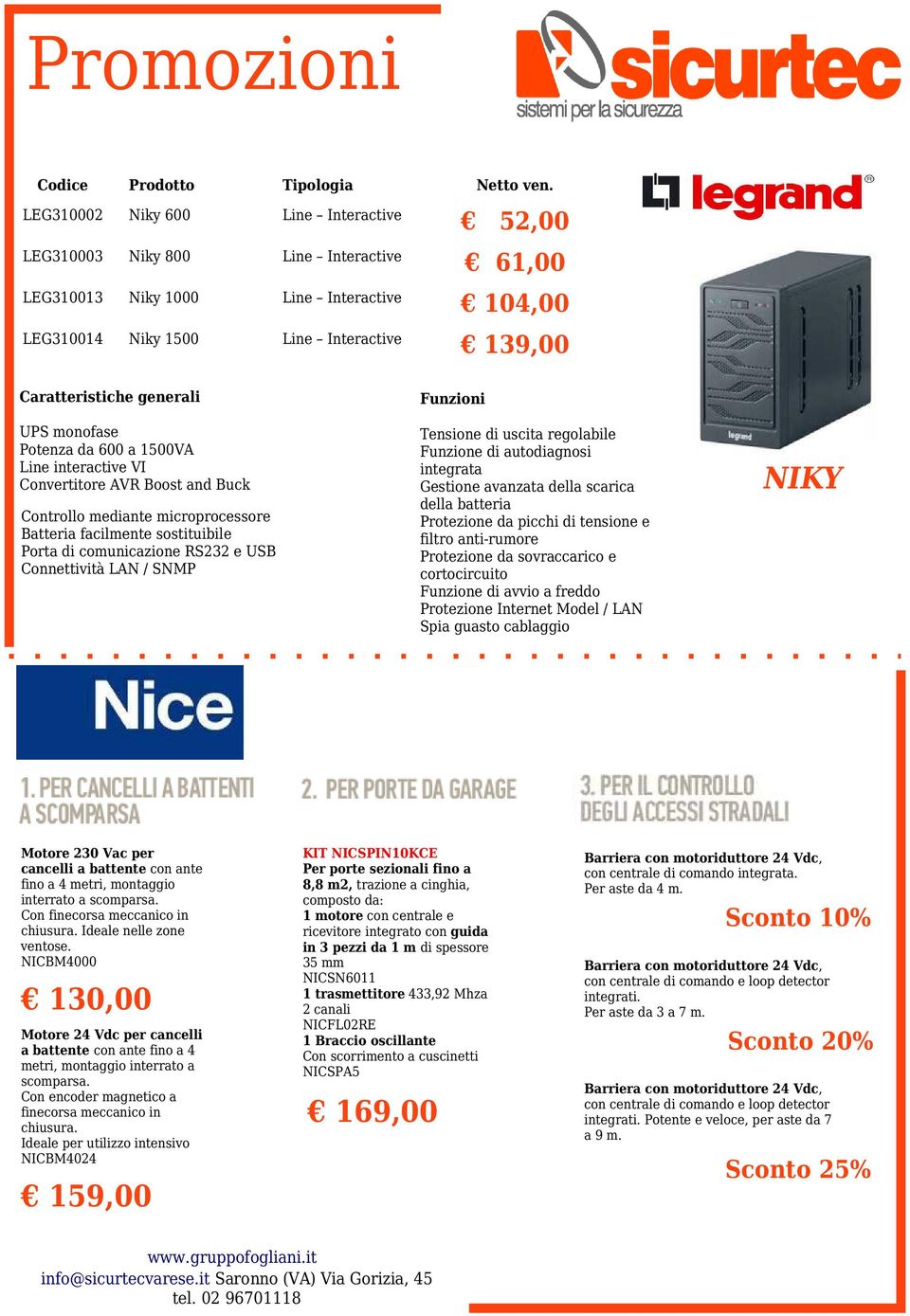 UPS monofase Potenza da 600 a 1500VA Line interactive VI Convertitore AVR Boost and Buck Controllo mediante microprocessore Batteria facilmente sostituibile Porta di comunicazione RS232 e USB