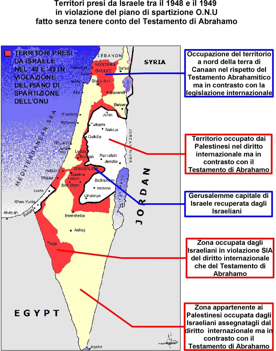 legislazione internazionale Territorio occupato dai Palestinesi nel diritto internazionale ma in contrasto con il Testamento di Abrahamo Gerusalemme capitale di Israele