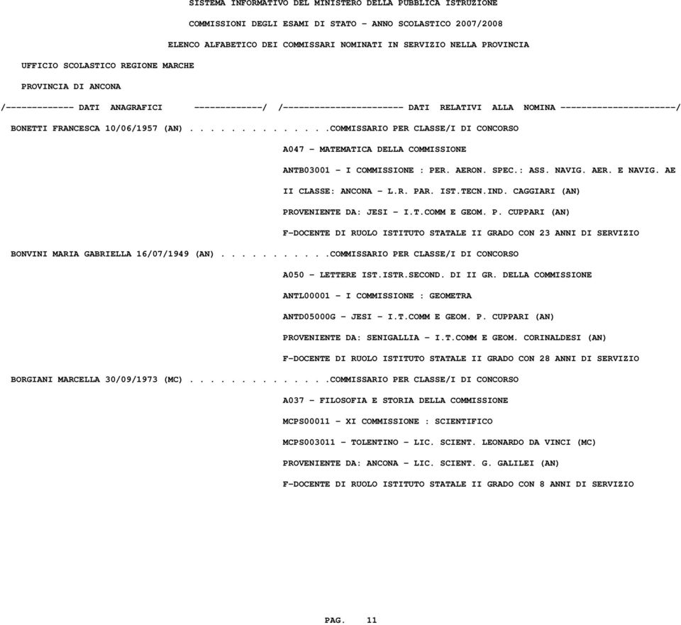 ..........COMMISSARIO PER CLASSE/I DI CONCORSO ANTL00001 - I COMMISSIONE : GEOMETRA ANTD05000G - JESI - I.T.COMM E GEOM.