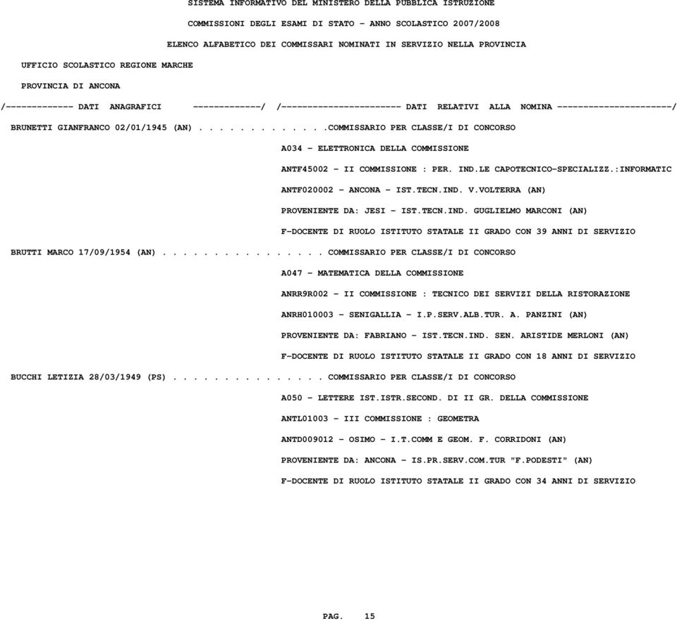 ............... COMMISSARIO PER CLASSE/I DI CONCORSO A047 - MATEMATICA DELLA COMMISSIONE ANRR9R002 - II COMMISSIONE : TECNICO DEI SERVIZI DELLA RISTORAZIONE ANRH010003 - SENIGALLIA - I.P.SERV.ALB.TUR.