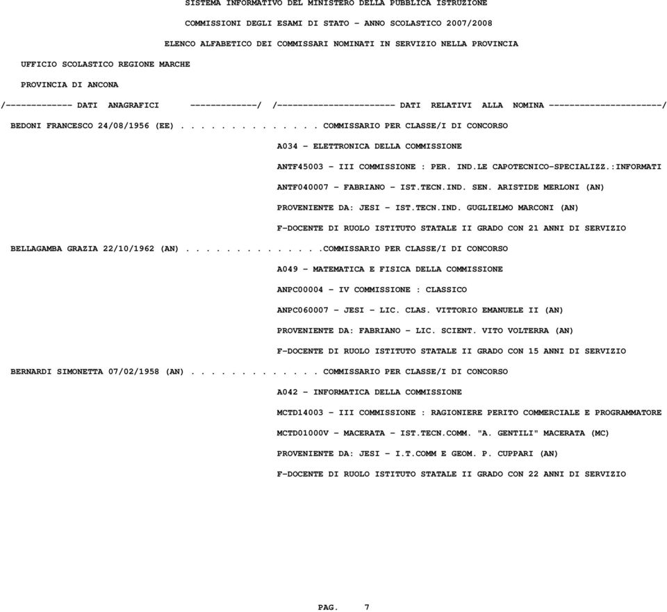 .............COMMISSARIO PER CLASSE/I DI CONCORSO A049 - MATEMATICA E FISICA DELLA COMMISSIONE ANPC00004 - IV COMMISSIONE : CLASSICO ANPC060007 - JESI - LIC. CLAS. VITTORIO EMANUELE II (AN) PROVENIENTE DA: FABRIANO - LIC.