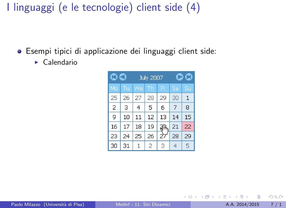 client side: Calendario Paolo Milazzo