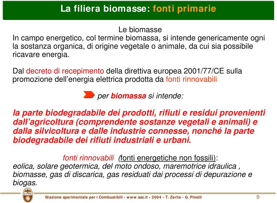 Dal decreto di recepimento della direttiva europea 2001/77/CE sulla promozione dell energia elettrica prodotta da fonti rinnovabili per biomassa si intende: la parte biodegradabile dei prodotti,