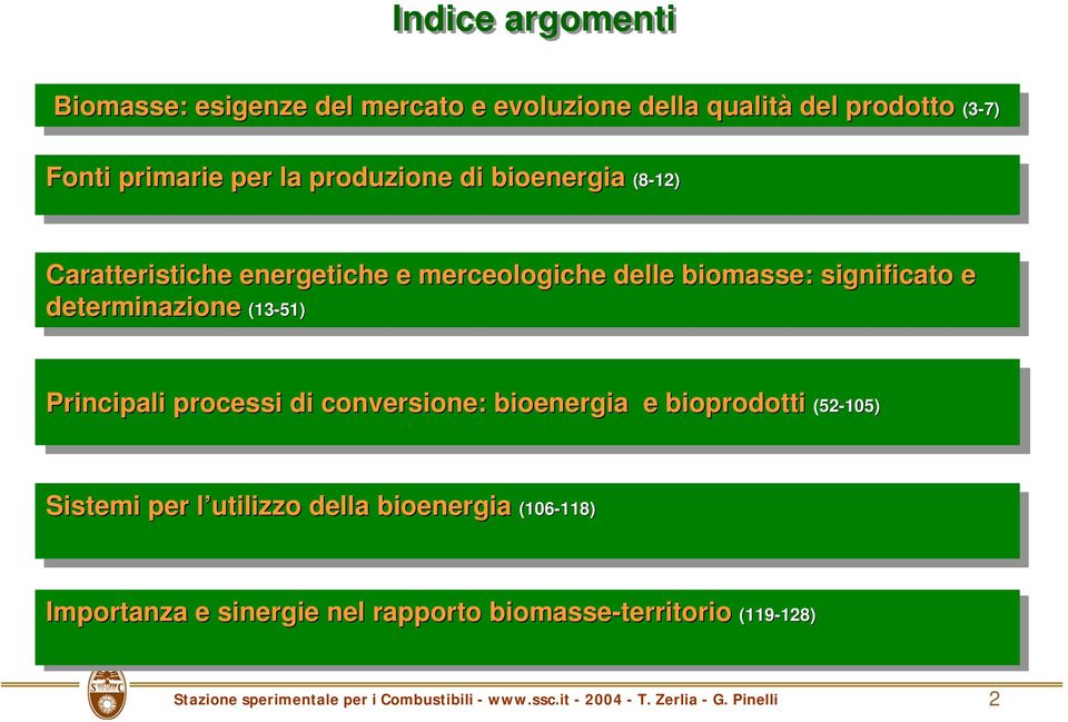 significato ificato e determinazione (13-51) (13-51) Principali processi di di conversione: bioenergia e bioprodotti (52-105) (52-105)