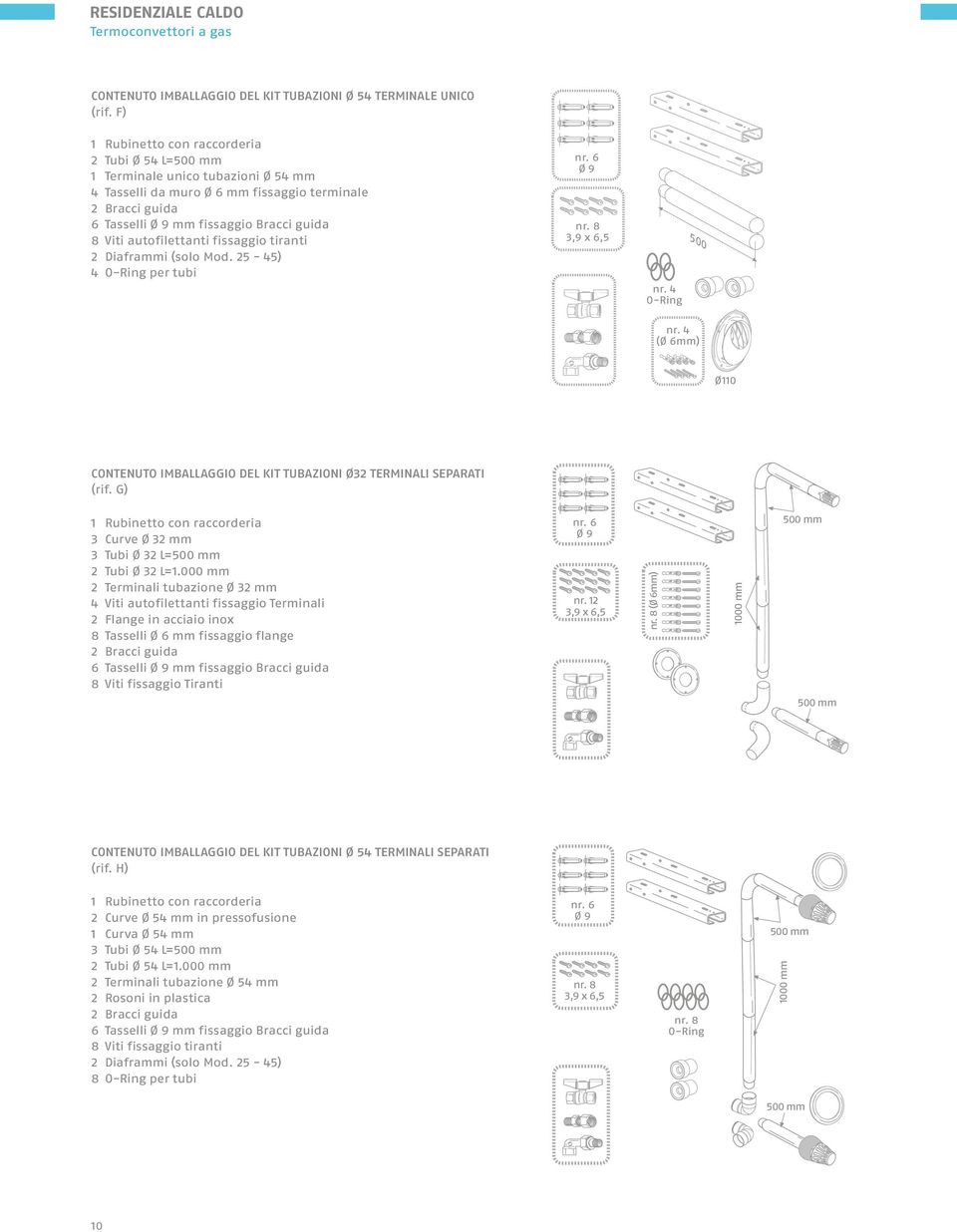 autofilettanti fissaggio tiranti 2 Diaframmi (solo Mod. 25-45) 4 O-Ring per tubi nr. 6 Ø 9 nr. 8 3,9 x 6,5 O-Ring 500 (Ø 6mm) Ø110 CONTENUTO IMBAAGGIO DE KIT TUBAZIONI Ø32 TERMINAI SEPARATI (rif.