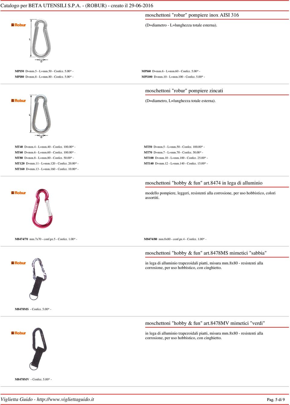 50 - Confez. 100.00* - MT60 D=mm.6 - L=mm.60 - Confez. 100.00* - MT70 D=mm.7 - L=mm.70 - Confez. 50.00* - MT80 D=mm.8 - L=mm.80 - Confez. 50.00* - MT100 D=mm.10 - L=mm.100 - Confez. 25.