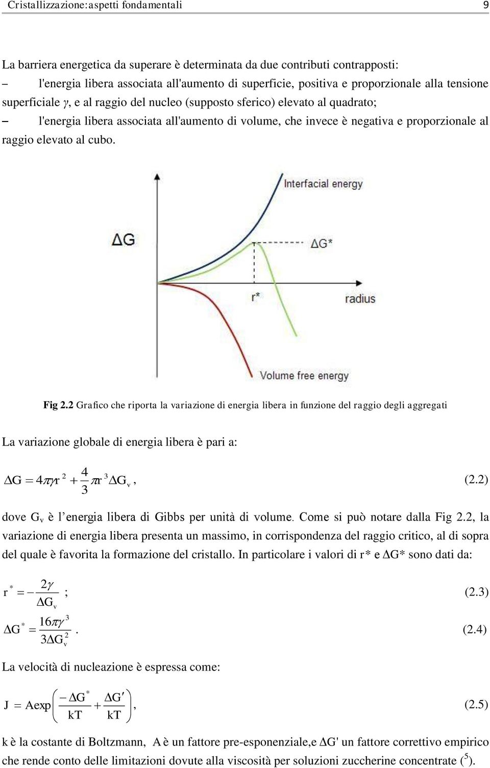 raggio elevato al cubo. Fig 2.2 Grafico che riporta la variazione di energia libera in funzione del raggio degli aggregati La variazione globale di energia libera è pari a: 2 4 3 G 4 r r 3 G v, (2.