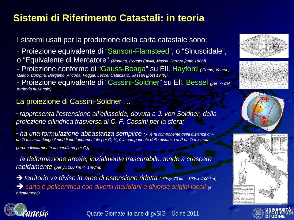 Hayford ( Como, Varese, Milano, Bologna, Bergamo, Ancona, Foggia, Lecce, Catanzaro, Sassari [post 1940]) - Proiezione equivalente di Cassini-Soldner su Ell.