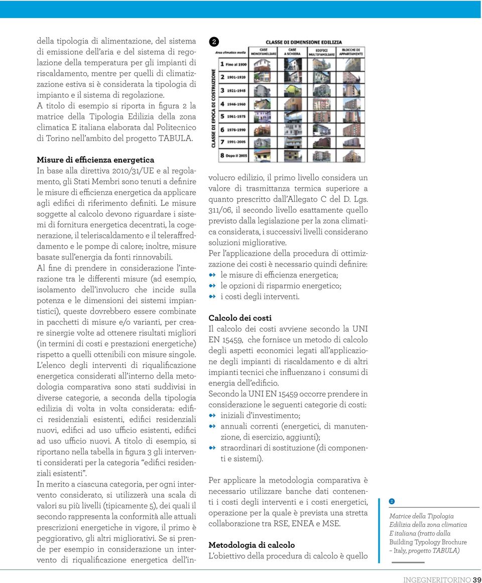 A titolo di esempio si riporta in figura 2 la matrice della Tipologia Edilizia della zona climatica E italiana elaborata dal Politecnico di Torino nell ambito del progetto TABULA.
