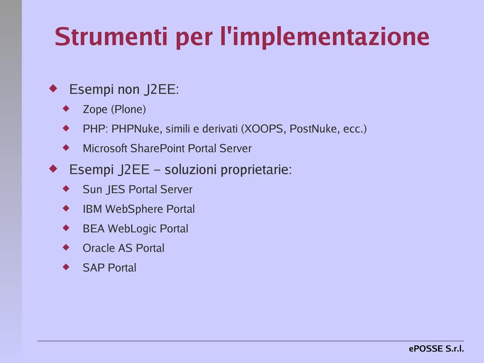 ) Microsoft SharePoint Portal Server Esempi J2EE soluzioni