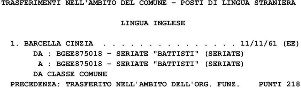 .............. 11/11/61 (EE) DA : BGEE875018 - SERIATE "BATTISTI"