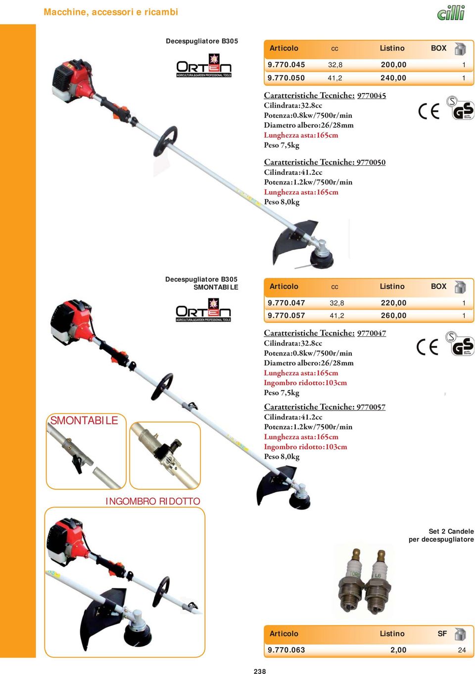 2kw/7500r/min Lunghezza asta:165cm Peso 8,0kg Decespugliatore B305 SMONTABILE Articolo cc Listino BOX 9.770.047 32,8 220,00 1 9.770.057 41,2 260,00 1 SMONTABILE 9770047 Cilindrata:32.