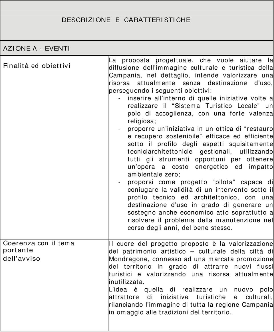 realizzare il Sistema Turistico Locale un polo di accoglienza, con una forte valenza religiosa; - proporre un iniziativa in un ottica di restauro e recupero sostenibile efficace ed efficiente sotto