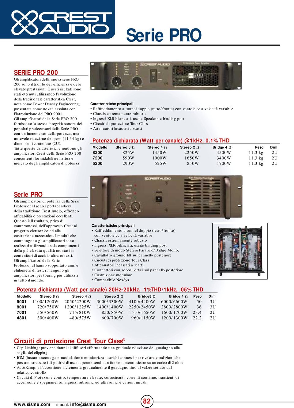 9001. Gli amplificatori della Serie PRO 200 forniscono la stessa integrità sonora dei popolari predecessori della Serie PRO, con un incremento della potenza, una notevole riduzione del peso (11.