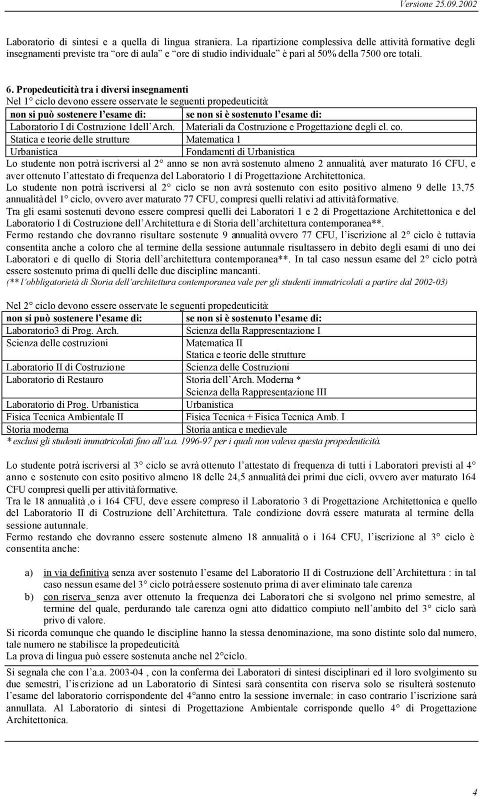 Propedeuticità tra i diversi insegnamenti Nel 1 ciclo devono essere osservate le seguenti propedeuticità: non si può sostenere l esame di: se non si è sostenuto l esame di: Laboratorio I di