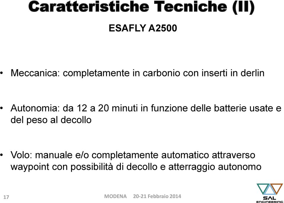 delle batterie usate e del peso al decollo Volo: manuale e/o completamente