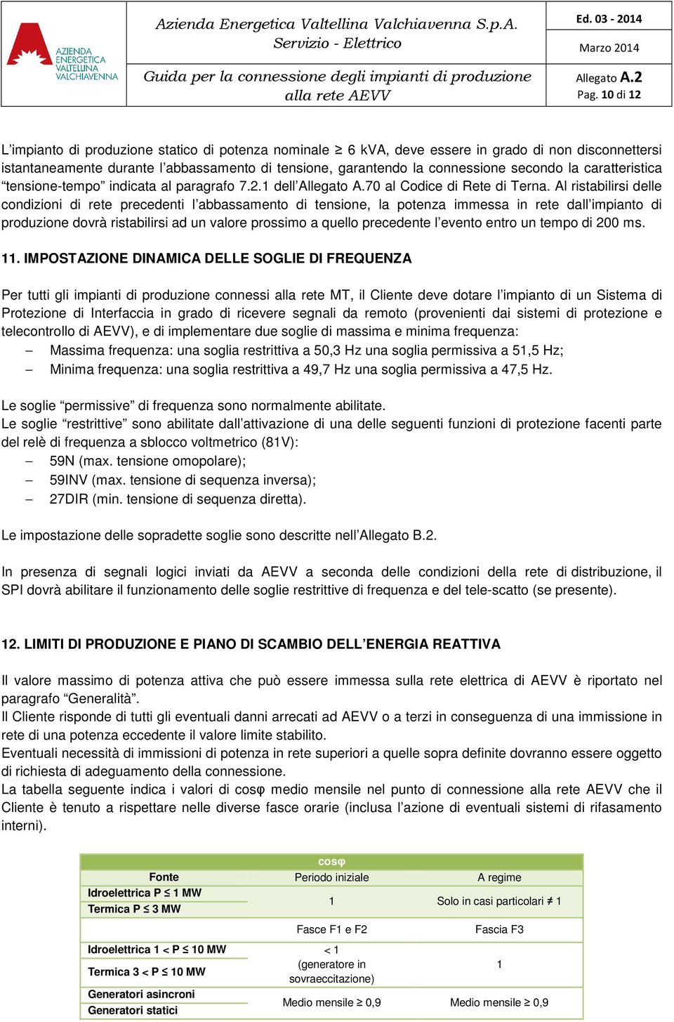 Al ristabilirsi delle condizioni di rete precedenti l abbassamento di tensione, la potenza immessa in rete dall impianto di produzione dovrà ristabilirsi ad un valore prossimo a quello precedente l