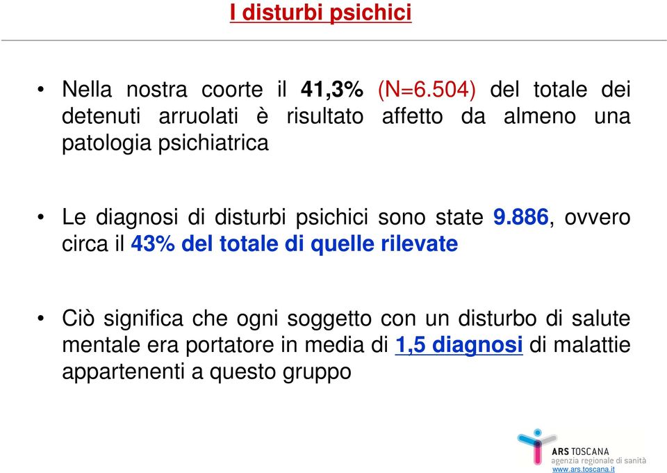 diagnosi di disturbi psichici sono state 9.