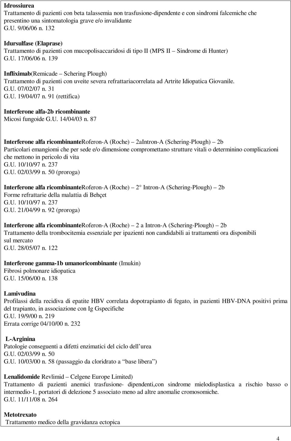 139 Infliximab(Remicade Schering Plough) Trattamento di pazienti con uveite severa refrattariacorrelata ad Artrite Idiopatica Giovanile. G.U. 07/02/07 n. 31 G.U. 19/04/07 n.