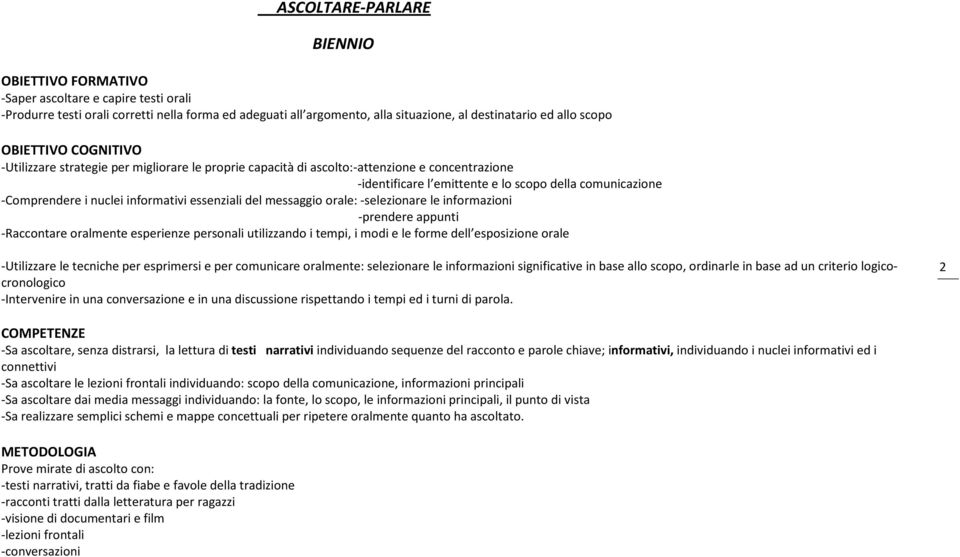 messaggio orale: -selezionare le informazioni -prendere appunti -Raccontare oralmente esperienze personali utilizzando i tempi, i modi e le forme dell esposizione orale -Utilizzare le tecniche per