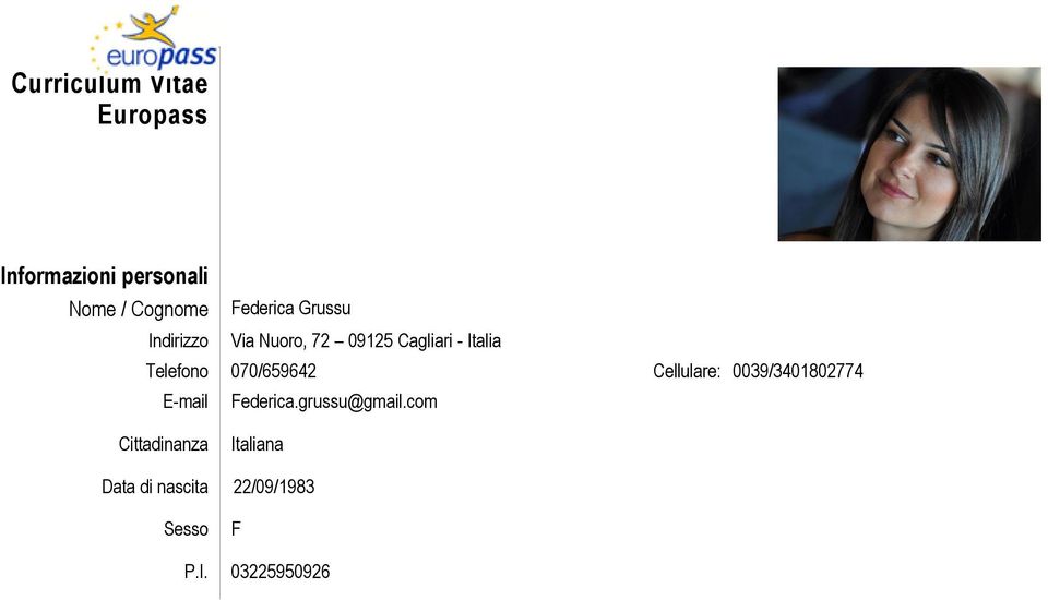 Telefono 070/659642 Cellulare: 0039/3401802774 E-mail Federica.