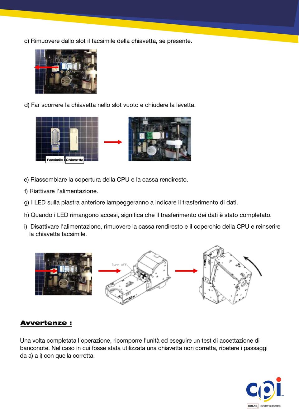 h) Quando i LED rimangono accesi, significa che il trasferimento dei dati è stato completato.