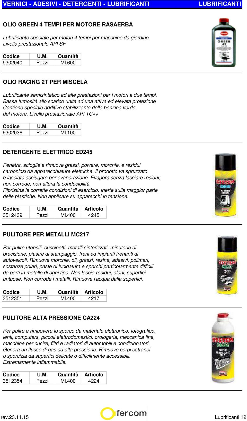 Bassa fumosità allo scarico unita ad una attiva ed elevata protezione Contiene speciale additivo stabilizzante della benzina verde. del motore. Livello prestazionale API TC++ 9302036 Pezzi Ml.