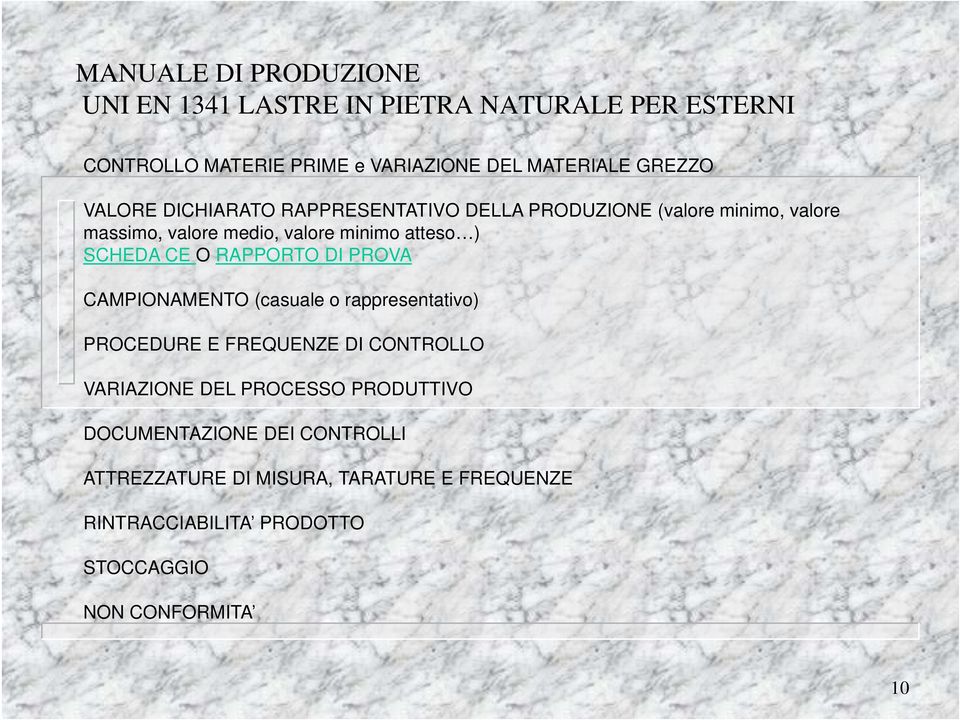 O RAPPORTO DI PROVA CAMPIONAMENTO (casuale o rappresentativo) PROCEDURE E FREQUENZE DI CONTROLLO VARIAZIONE DEL PROCESSO