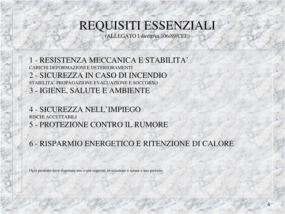 SALUTE E AMBIENTE 4 - SICUREZZA NELL IMPIEGO RISCHI ACCETTABILI 5 - PROTEZIONE CONTRO IL RUMORE 6 - RISPARMIO