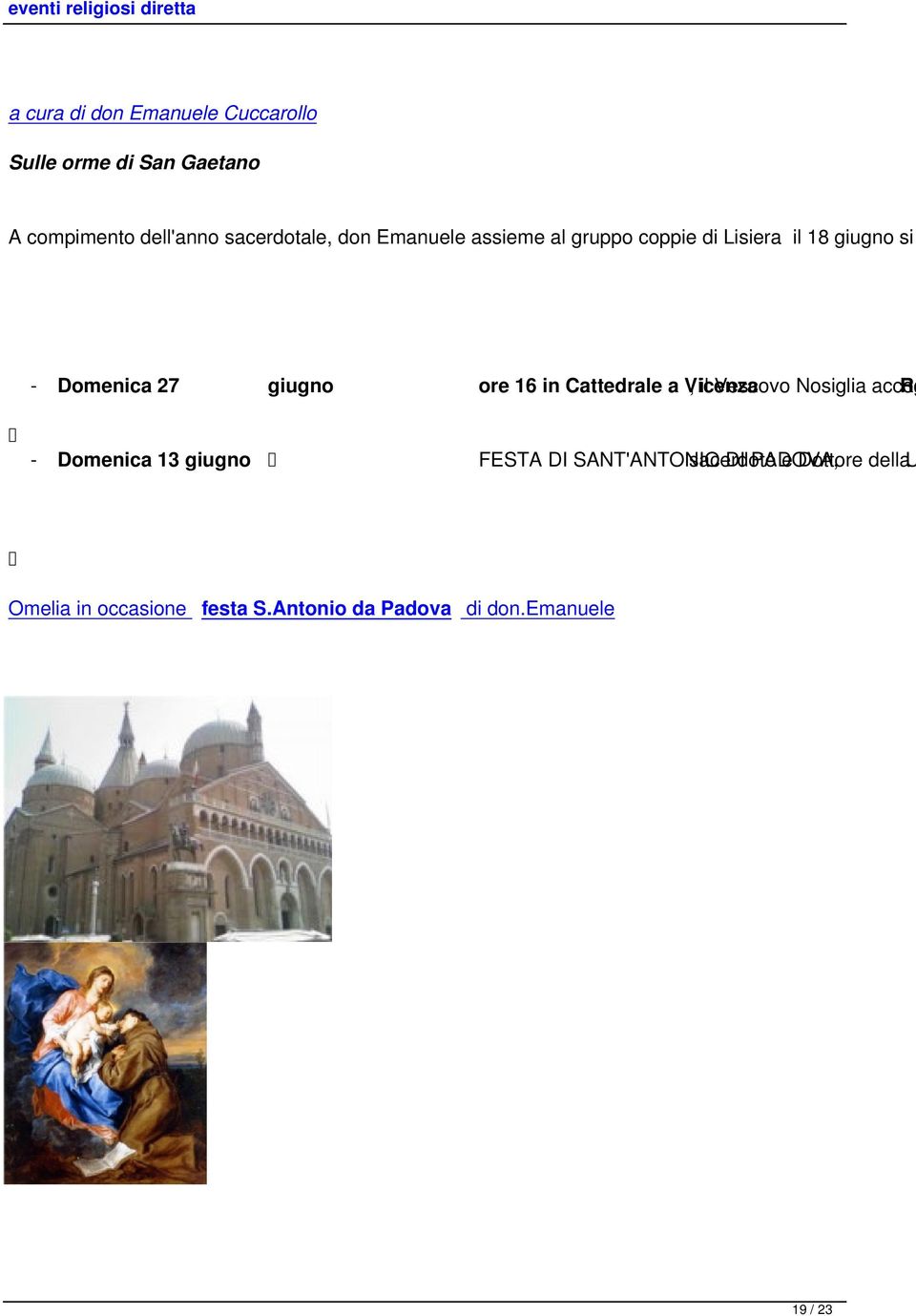 Cattedrale a Vicenza, il Vescovo Nosiglia accog Ra - Domenica 13 giugno FESTA DI SANT'ANTONIO