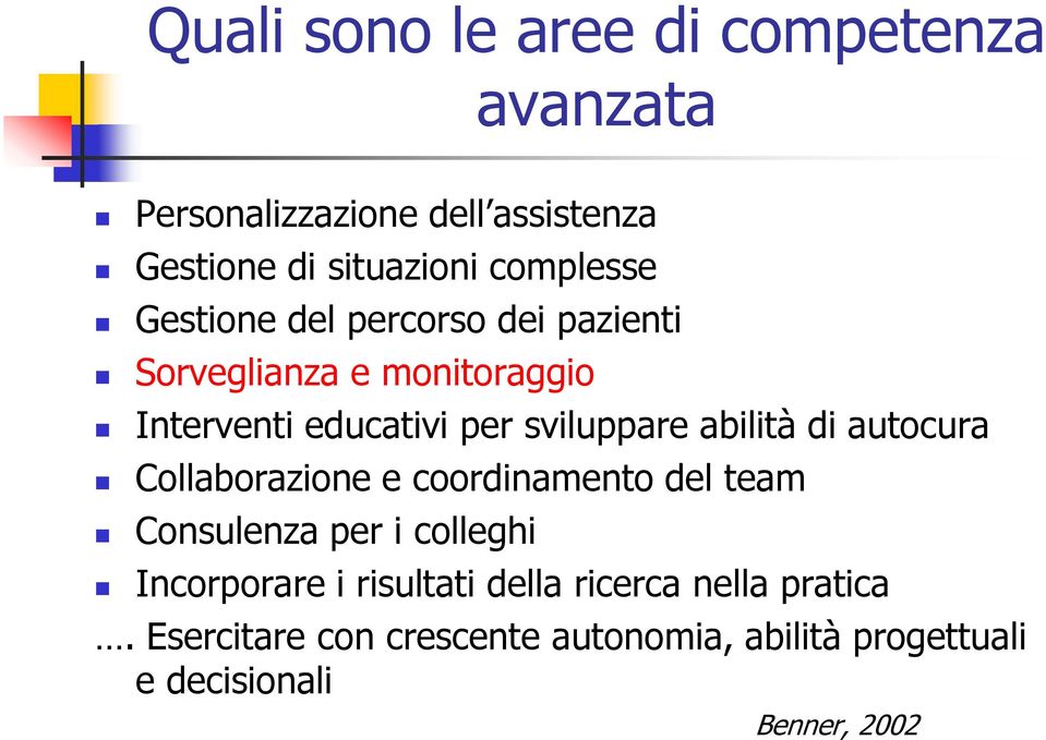 sviluppare abilità di autocura Collaborazione e coordinamento del team Consulenza per i colleghi