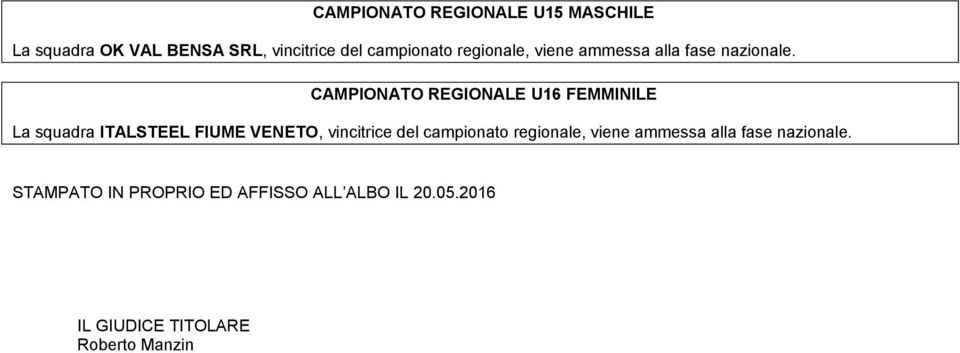 CAMPIONATO REGIONALE U16 FEMMINILE La squadra ITALSTEEL FIUME VENETO, vincitrice del