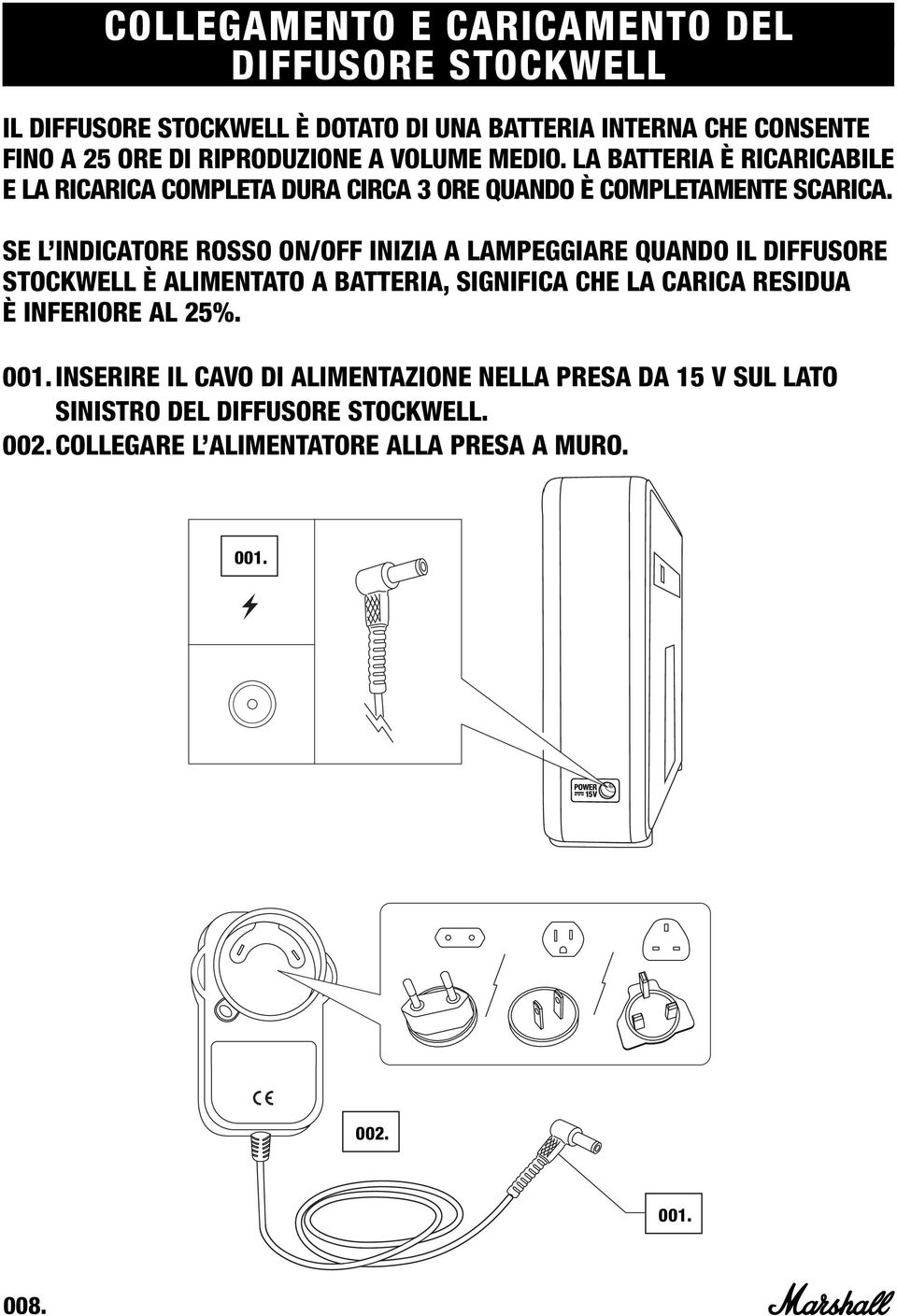 SE L INDICATORE ROSSO ON/OFF INIZIA A LAMPEGGIARE QUANDO IL DIFFUSORE STOCKWELL È ALIMENTATO A BATTERIA, SIGNIFICA CHE LA CARICA RESIDUA È