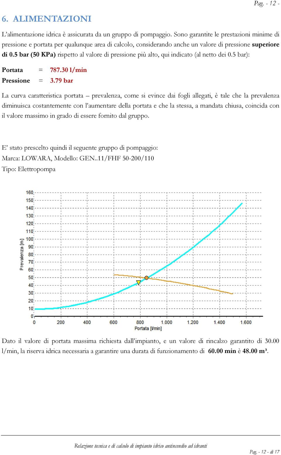 5 bar (50 KPa) rispetto al valore di pressione più alto, qui indicato (al netto dei 0.5 bar): Portata = 787.30 l/min Pressione = 3.