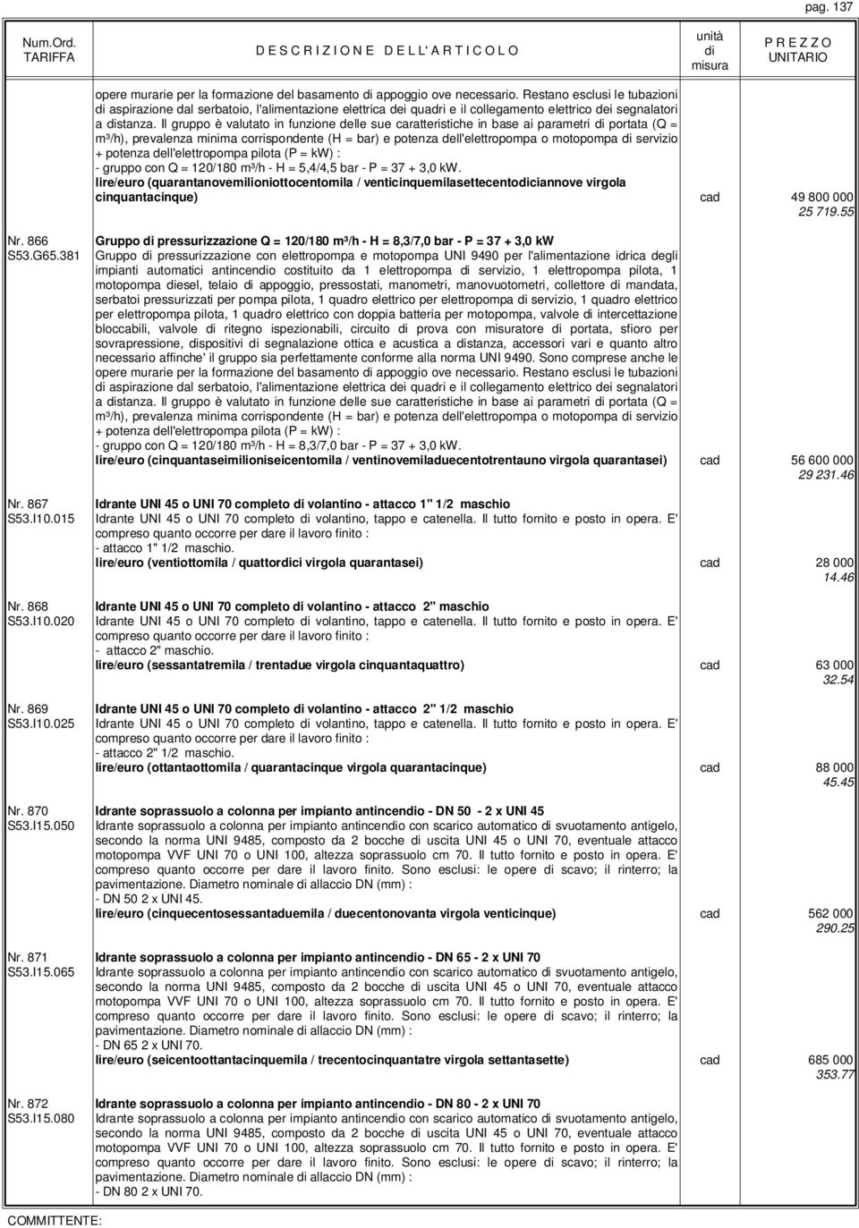 Il gruppo è valutato in funzione delle sue caratteristiche in base ai parametri portata (Q = m³/h), prevalenza minima corrispondente (H = bar) e potenza dell'elettropompa o motopompa servizio +