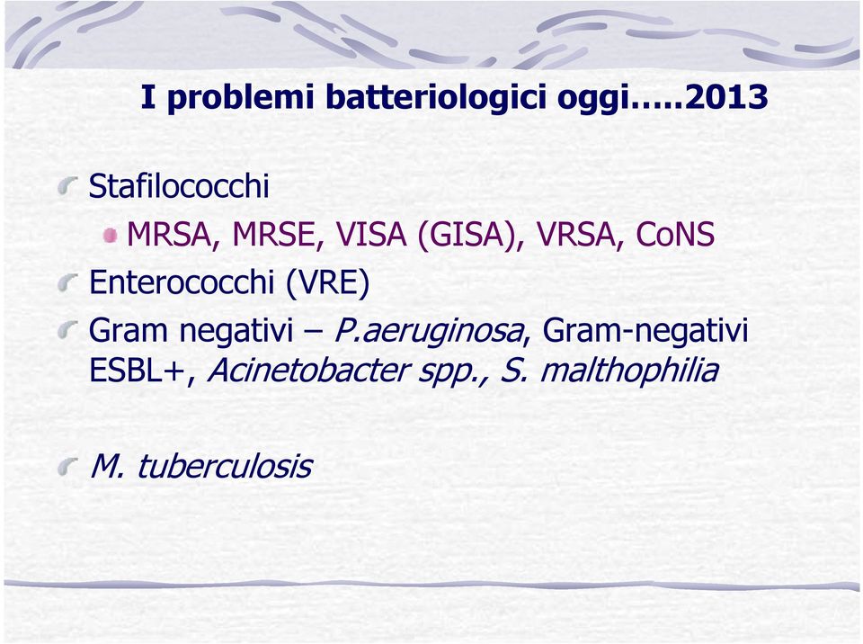 CoNS Enterococchi (VRE) Gram negativi P.